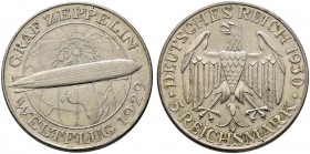 Weimarer Republik. 5 Reichsmark 1930 A. Zeppelin. J. 343. leichte Patina, vorzüglich-prägefrisch