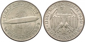 Weimarer Republik. 5 Reichsmark 1930 D. Zeppelin. J. 343. minimale Kratzer, vorzüglich