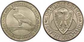 Weimarer Republik. 5 Reichsmark 1930 F. Rheinlandräumung. J. 346. minimaler Randfehler, vorzüglich-prägefrisch