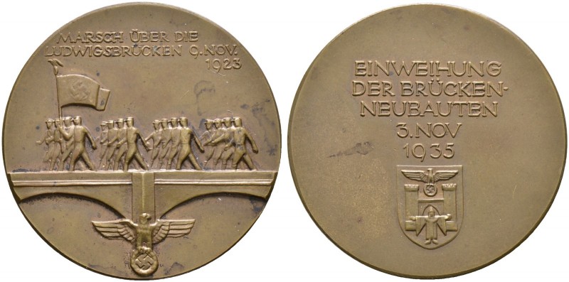 Drittes Reich. Bronzemedaille 1935 unsigniert, auf die Einweihung des Neubaues d...