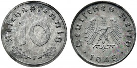 Alliierte Besetzung. 10 Reichspfennig 1945 F. J. 375. sehr selten in dieser Erhaltung, fein zaponiert, Polierte Platte