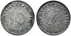 Alliierte Besetzung. 10 Reichspfennig 1945 F. Ein zweites Exemplar. J. 375. 
sehr selten in dieser Erhaltung, fein zaponiert, Polierte Platte