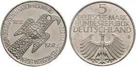 Bundesrepublik Deutschland. 5 Deutsche Mark 1952 D. Germanisches Museum. J. 388. Prachtexemplar, fast Stempelglanz