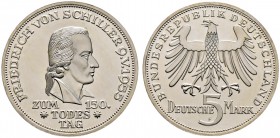 Bundesrepublik Deutschland. 5 Deutsche Mark 1955 F. Friedrich von Schiller. J. 389. winzige Haarlinien, Polierte Platte