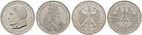 Bundesrepublik Deutschland. Lot (2 Stücke): 5 Deutsche Mark 1955 G. Markgraf von Baden sowie 1957 J. Freiherr von Eichendorff. J. 390, 391. kleine Kra...