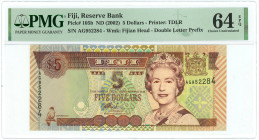 Fiji 5 Dollars 2002 (ND) PMG 64 EPQ Choice UNC
