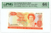 New Zealand 5 Dollars 1981 - 1985 (ND) PMG 64 EPQ Choice UNC