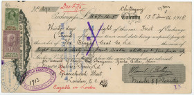 British India Bengal Coal Trading Co Bill of Exchange for £869.16.5 Chittagong Bangladesh 1918