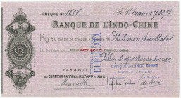 French Indochina Vietnam Banque de l'Indo-Chine Cheque for 700 Francs Beijing (Peking) Agency 1923