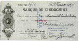 French Indochina Vietnam Banque de l'Indo-Chine Cheque for 150 Francs Peking Beijing Agency 1925