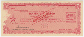 India Bank of India Travellers Cheque for 50 Rupees Specimen