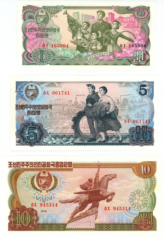 Korea North 1 - 5 - 10 Won 1978

P# 18 - 20, UNC
