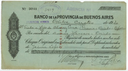 Argentina Banco de la Provincia de Buenos Aires Bill of Exchange for 75 Pesetas 1920