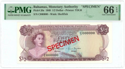 Bahamas 1/2 Dollar 1968 Specimen PMG 66 EPQ Gem UNC