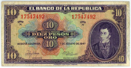 Colombia 10 Pesos 1947