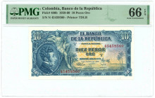 Colombia 10 Pesos Oro 1958 - 1960 PMG 66 EPQ Gem UNC