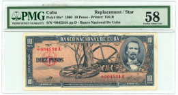 Cuba 10 Pesos 1960 Replacement/Star PMG 58 Choice AUNC