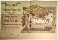 Romania Transylvania Banca Agrara Founder's Share of 1,000 Lei Cluj  1921
