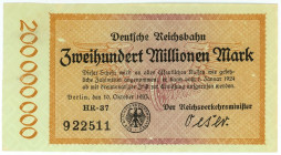 Germany - Weimar Republic Deutsche Reichsbahn 200000000 Mark 1923