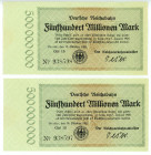 Germany - Weimar Republic Deutsche Reichsbahn 2 x 500000000 Mark 1923 With Consecutive Numbers