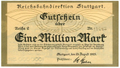 Germany - Weimar Republic Reichsbahndirektion Stuttgart 1 Million Mark 1923