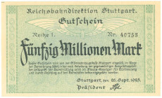 Germany - Weimar Republic Reichsbahndirektion Stuttgart 50 Millionen Mark 1923