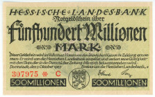 Germany - Weimar Republic Hessische Landesbank 500 Millionen Mark 1923