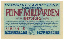 Germany - Weimar Republic Hessische Landesbank 5 Milliarden Mark 1923