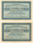 Germany - Weimar Republic Bayerische Staatsbank 2 x 50 Millionen Mark 1923