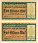 Germany - Weimar Republic Bayerische Staatsbank 2 x 5 Millionen Mark 1923 With Consecutive Number