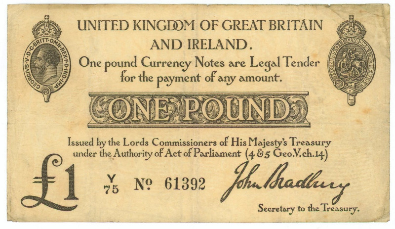 Great Britain 1 Pounds 1914 (ND)

P# 349a, N# 203132; # Y75 61392; F