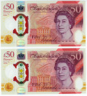 Great Britain Bank of England 2 x 50 Pounds 2021 Wth consecutive Numbers