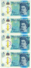 Great Britain 4 x 5 Pounds 2015 With consecutive Numbers