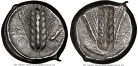 LUCANIA. Metapontum. Ca. 470-440 BC. AR stater (17mm, 6h). NGC Choice VF, scratches. META (retrograde), grain ear; guilloche border on raised rim / In...