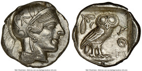 ATTICA. Athens. Ca. 440-404 BC. AR tetradrachm (26mm, 17.20 gm, 1h). NGC Choice AU 5/5 - 4/5. Mid-mass coinage issue. Head of Athena right, wearing ea...