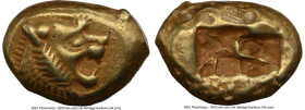 LYDIAN KINGDOM. Alyattes or Walwet (ca. 610-546 BC). EL third-stater or trite (15mm, 4.71 gm). NGC Choice VF 5/5 - 3/5, countermark. Lydo-Milesian sta...
