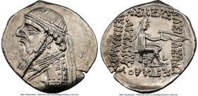 PARTHIAN KINGDOM. Mithradates II (ca. 121-91 BC). AR drachm (21mm, 1h). NGC Choice AU. Rhagae or Ecbatana, ca. 109-96/5 BC. Diademed, draped bust of M...