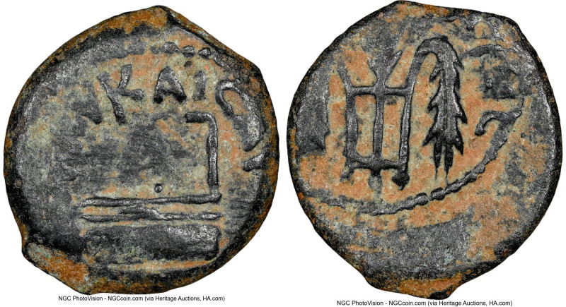 JUDAEA. Roman Procurators. Pontius Pilate (AD 26-36). AE prutah (16mm, 10h). NGC...