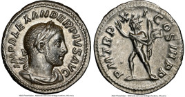Severus Alexander, as Augustus (AD 222-235). AR denarius (20mm, 12h). NGC Choice XF. Rome, AD 232. IMP ALEXANDER PIVS AVG, laureate, draped of Severus...