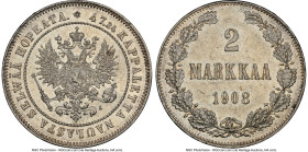 Russian Duchy. Nicholas II 2 Markkaa 1908-L MS62 NGC, Helsinki mint, KM7.2. HID09801242017 © 2023 Heritage Auctions | All Rights Reserved