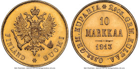 Russian Duchy. Nicholas II gold 10 Markkaa 1913-S UNC Details (Cleaned) NGC, Helsinki mint, KM8.2. HID09801242017 © 2023 Heritage Auctions | All Right...