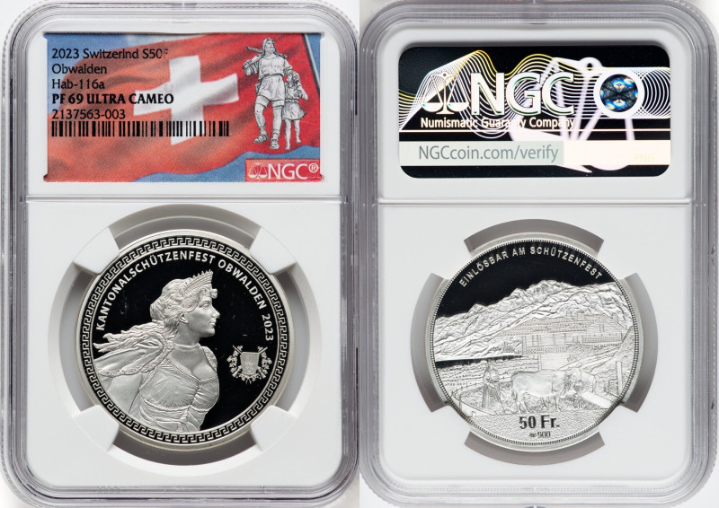 Confederation silver Proof "Obwalden Shooting Festival" 50 Francs 2023 PR69 Ultr...