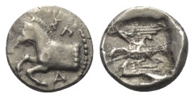 Thrakisch-Skythische Dynasten. Königreich der Odrysen. Sparadokos (ca. 450 - 440 v. Chr.).

 Diobol (Silber).
Vs: Pferdeprotome links.
Rs: Adler m...