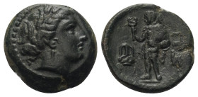 Thrakien. Sestos.

 Bronze. Um 300 v. Chr.
Vs: Kopf der Persephone mit Ährenkranz rechts.
Rs: Hermes mit Kerykeion nach links stehend, davor Ampho...