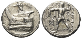 Königreich Makedonien. Demetrios I. Poliorketes (306 - 283 v. Chr.).

 Tetradrachme (Silber). Ca. 301 - 295 v. Chr. Ephesos.
Vs: Nike mit Posaune a...