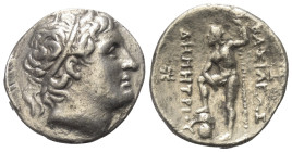Königreich Makedonien. Demetrios I. Poliorketes (306 - 283 v. Chr.).

 Tetradrachme (Silber). Ca. 289 - 288 v. Chr. Pella.
Vs: Kopf des Demetrios m...