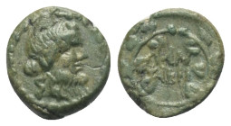 Mysien. Lampsakos.

 Bronze. Ca. 190 - 85 v. Chr.
Vs: Kopf des bärtigen Priapos rechts.
Rs: Ethnikon in Kranz.

13 mm. 1,49 g. 

SNG Paris - (...