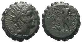 Seleukidisches Königreich. Antiochos VI. Dionysos (144 - 142 v. Chr.).

 Bronze (Serratus). 144 - 142 v. Chr. Ake-Ptolemais.
Vs: Kopf mit Strahlenk...