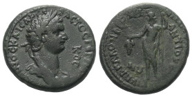 Karien. Antiochia am Mäander. Domitianus (81 - 96 n. Chr.).

 Bronze.
Vs: Büste des Domitianus mit Lorbeerkranz rechts.
Rs: Dionysos mit Weintraub...