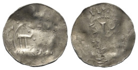 Goslar - Reichsmünzstätte. Otto III. (983 - 1003).

 Denar (Silber). Goslar.
Otto-Adelheid-Pfennig.

Vs: Kirchengebäude, darüber drei Punkte.
Rs...